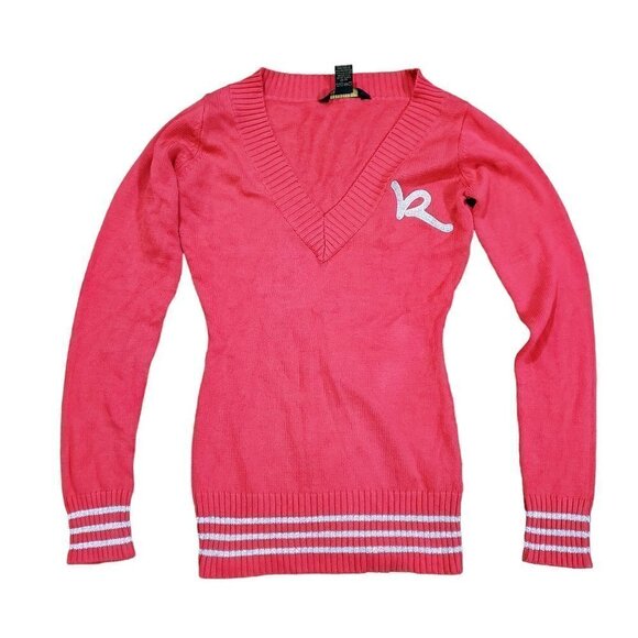 Rocawear Sweater Womens Red V-Neck Pullover Long Sleeve Cotton Blend‎ Size M - Picture 1 of 7